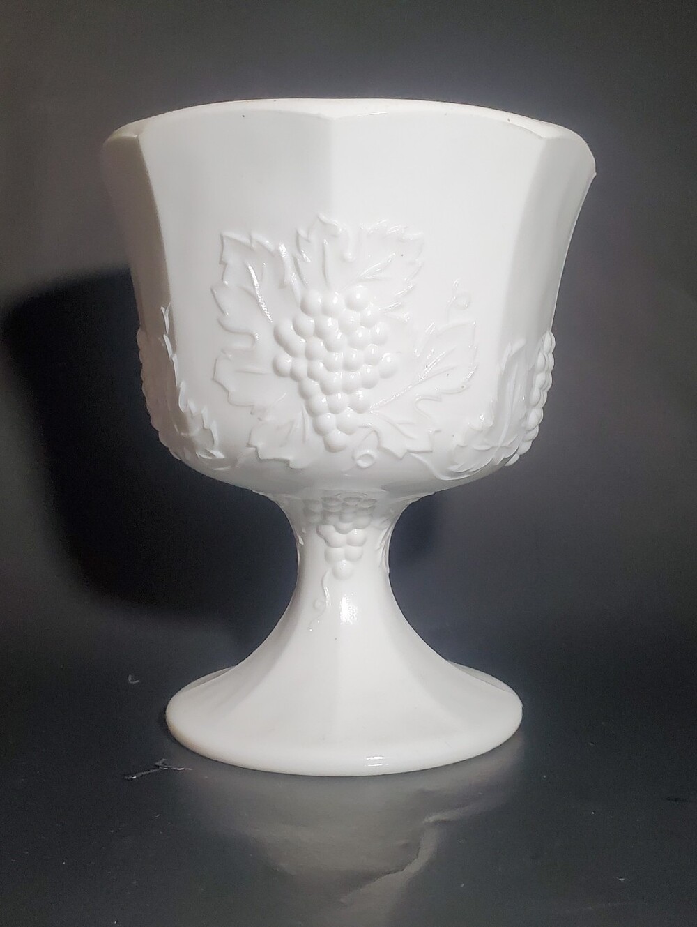 Indiana Glass Vintage White Milk Glass Pedestal Bowl Vase Compote Harvest Grape